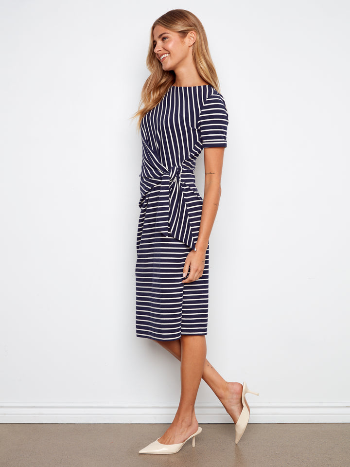 Navy Striped Side Tie Dress