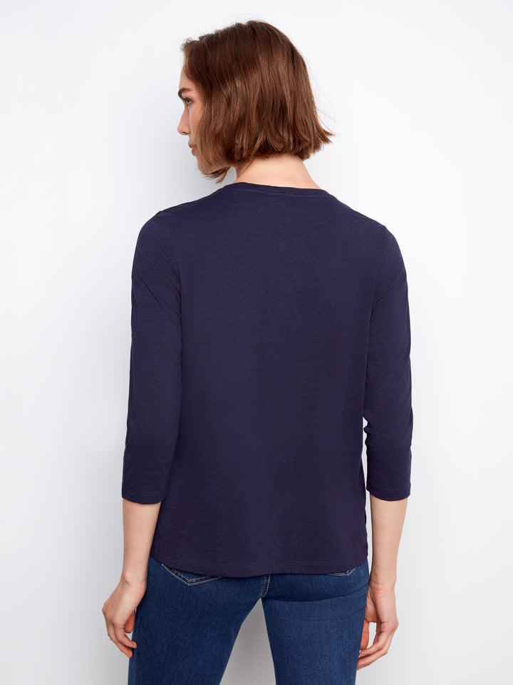 Navy Three Quarter Sleeve Organic Cotton Top