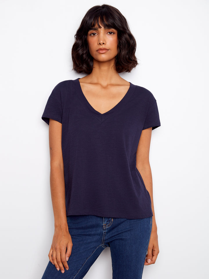 Navy V-Neck Organic Cotton Tee