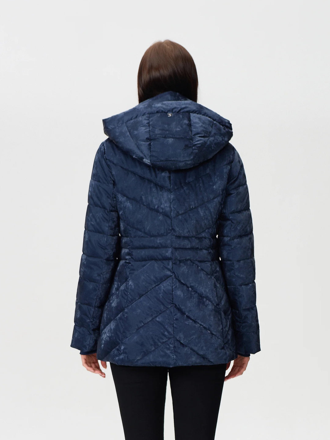 Navy Velvety Shimmer Puffer Coat