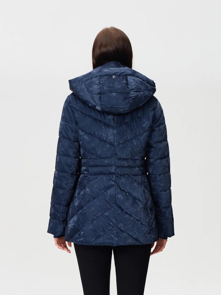 Navy Velvety Shimmer Puffer Coat
