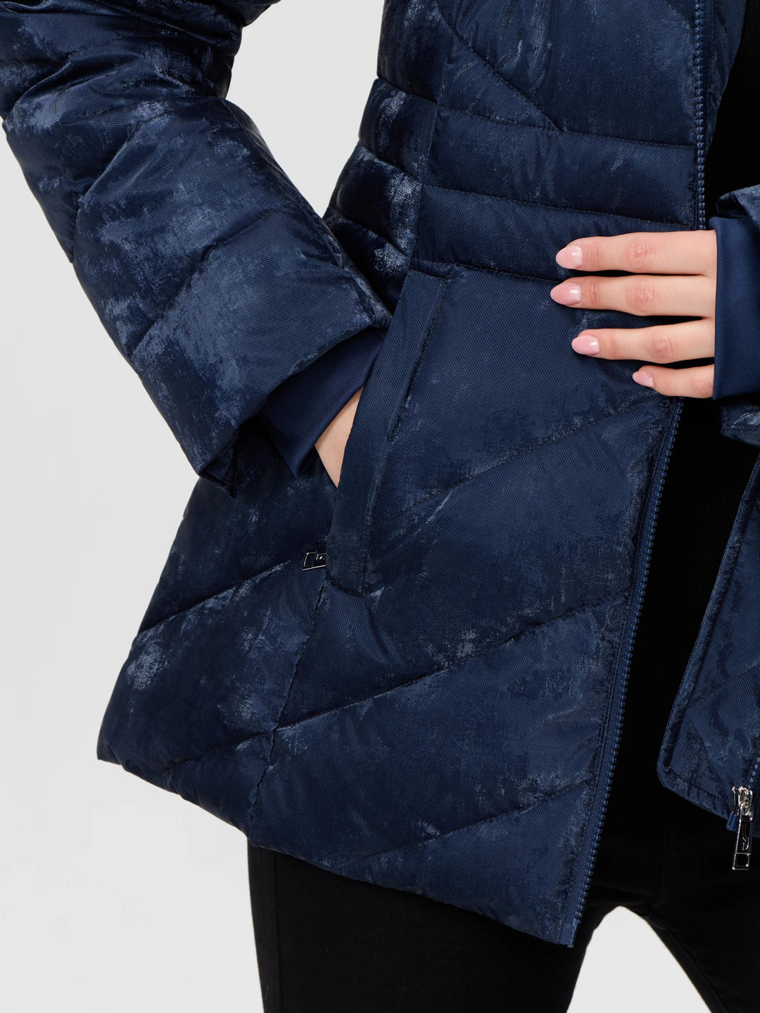 Navy Velvety Shimmer Puffer Coat