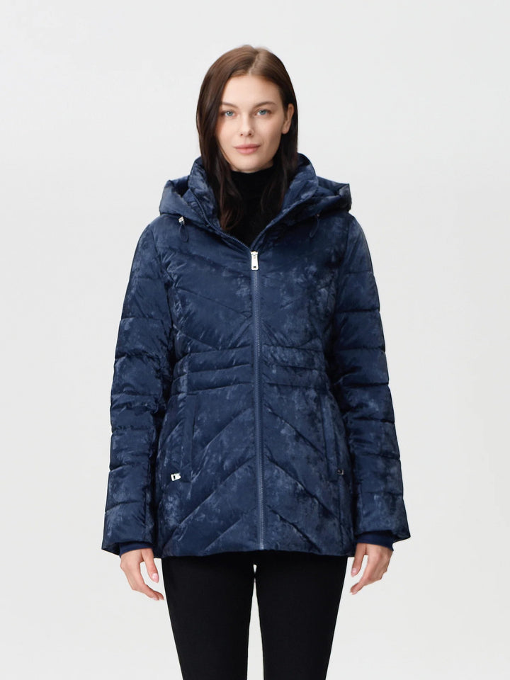 Navy Velvety Shimmer Puffer Coat