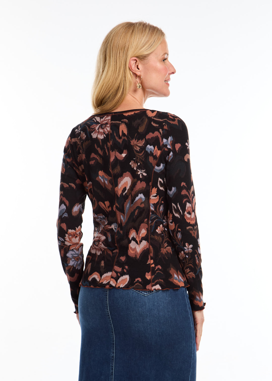 Neutral Camo Floral Print Baby Rib Top