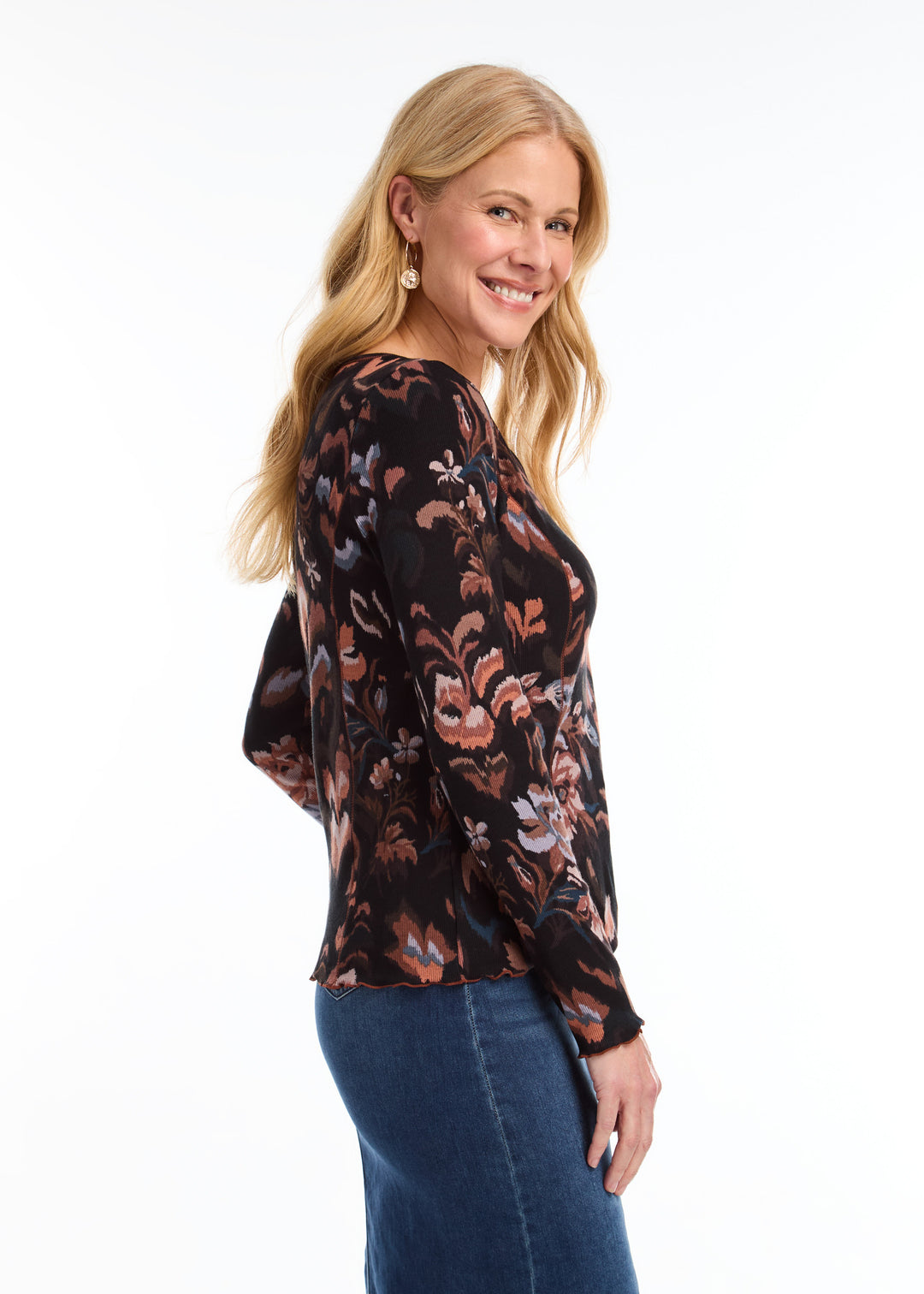 Neutral Camo Floral Print Baby Rib Top