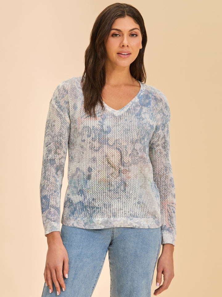 Neutral Narnia Print V-Neck Sweater