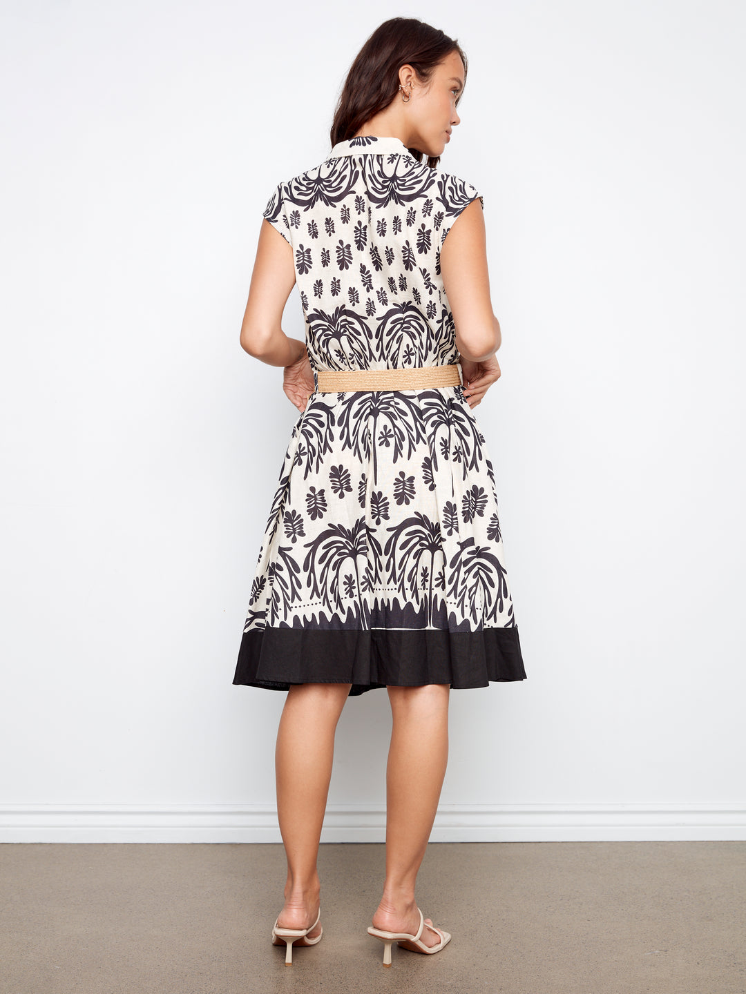Oasis Print Cap Sleeve Belted Linen Dress
