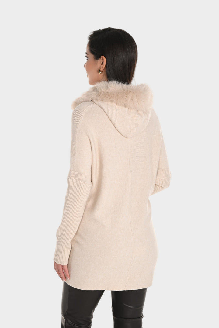 Oatmeal Chevron Faux Fur Hooded Sweater