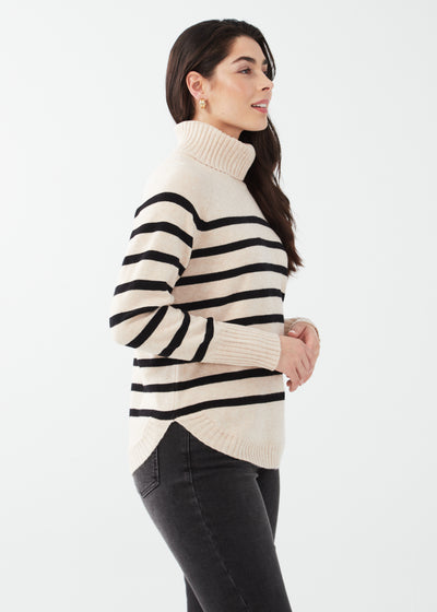Oatmeal Stripe Cowlneck Sweater