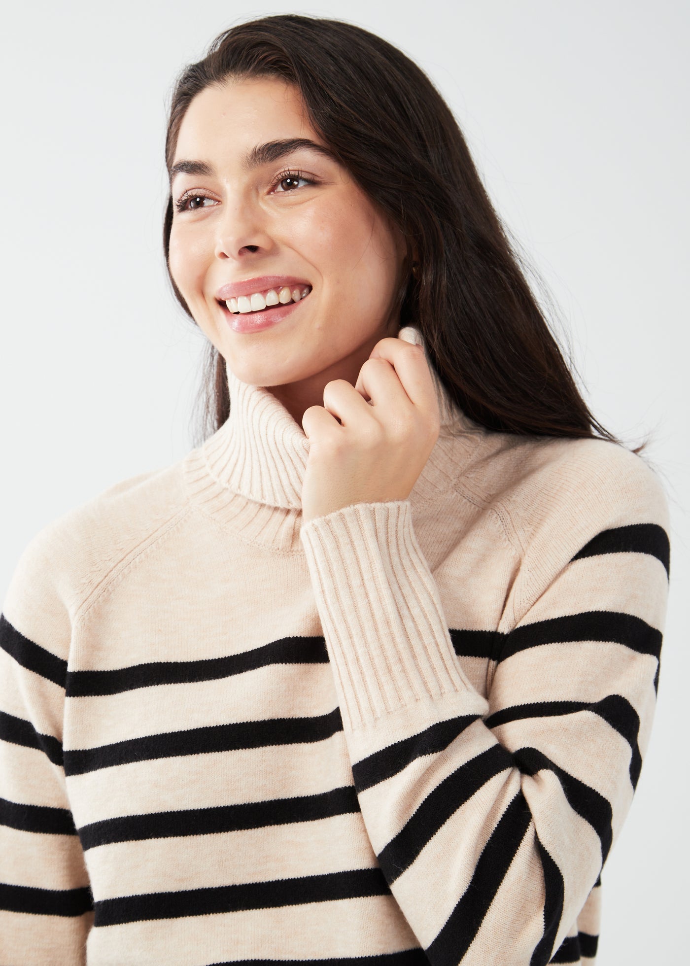 Oatmeal Stripe Cowlneck Sweater