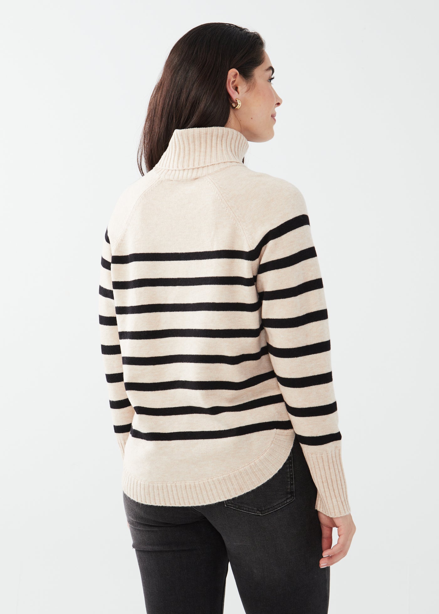 Oatmeal Stripe Cowlneck Sweater