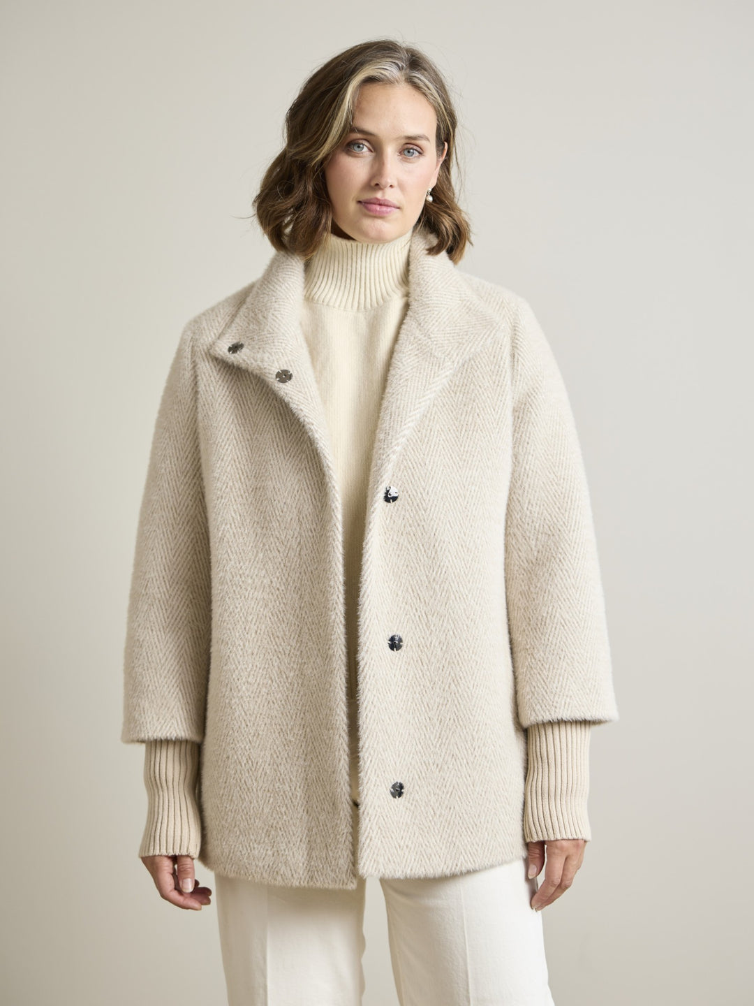 Olga Oatmeal Herringbone Coat