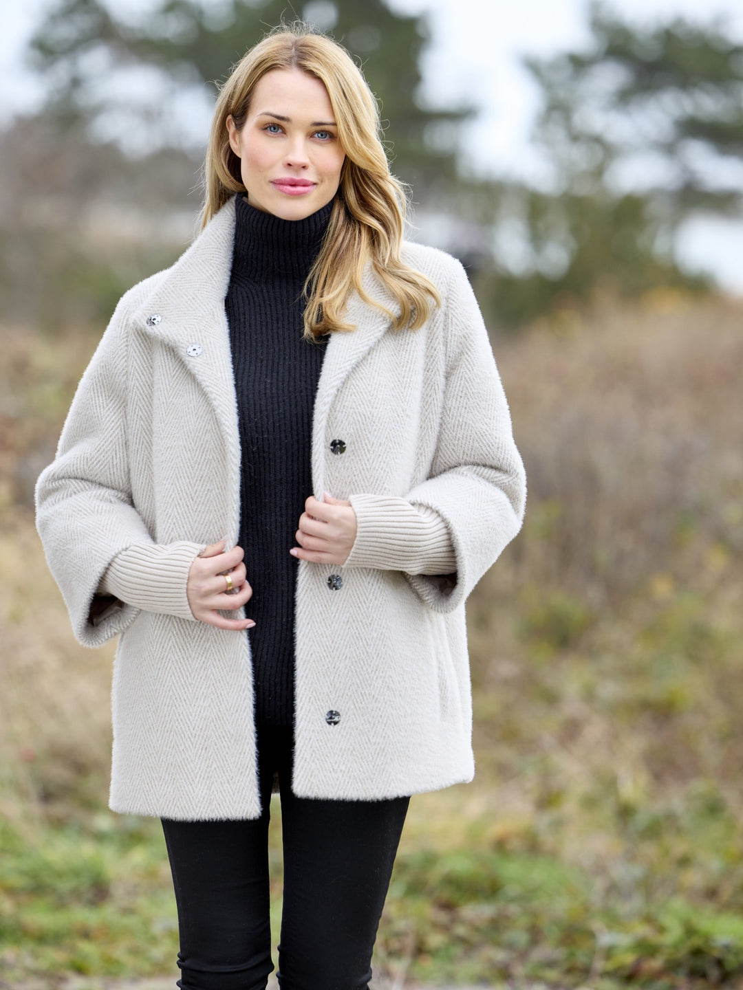 Olga Oatmeal Herringbone Coat