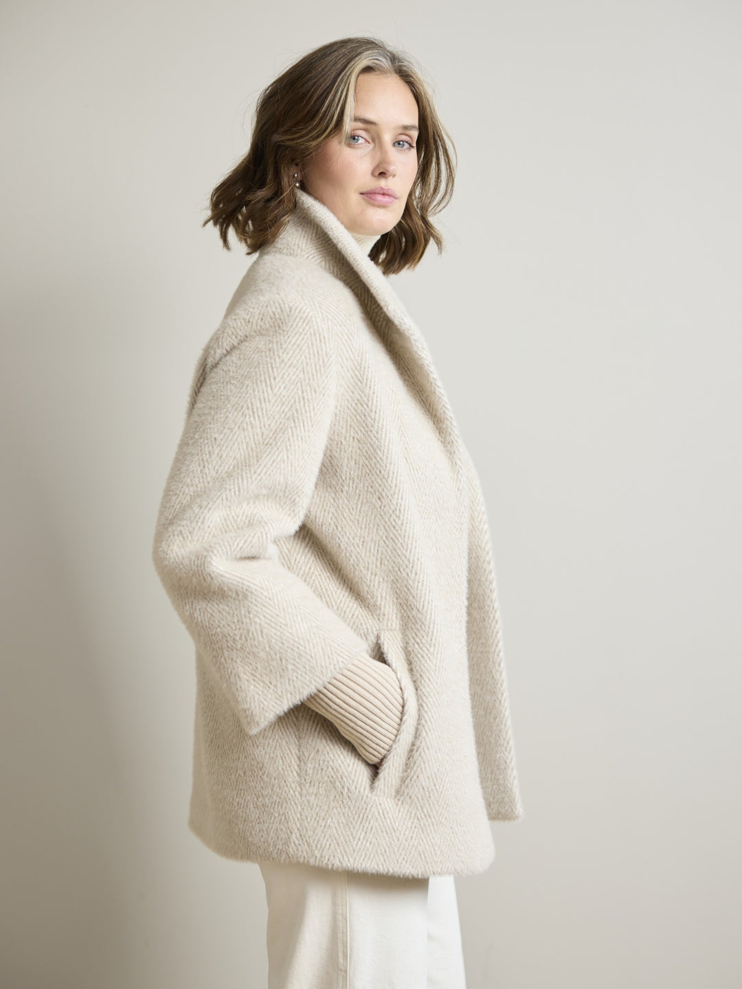 Olga Oatmeal Herringbone Coat