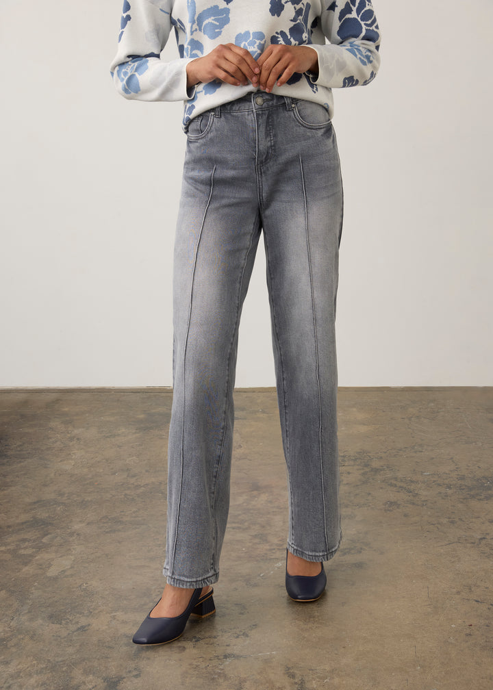 Olivia Blue Grey Pintuck Wide Leg Jean