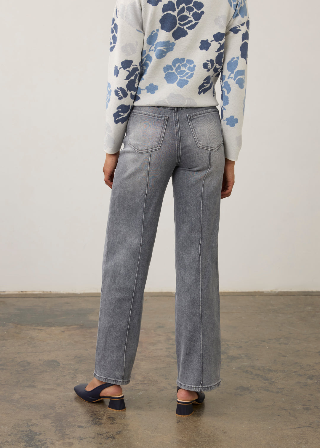 Olivia Blue Grey Pintuck Wide Leg Jean