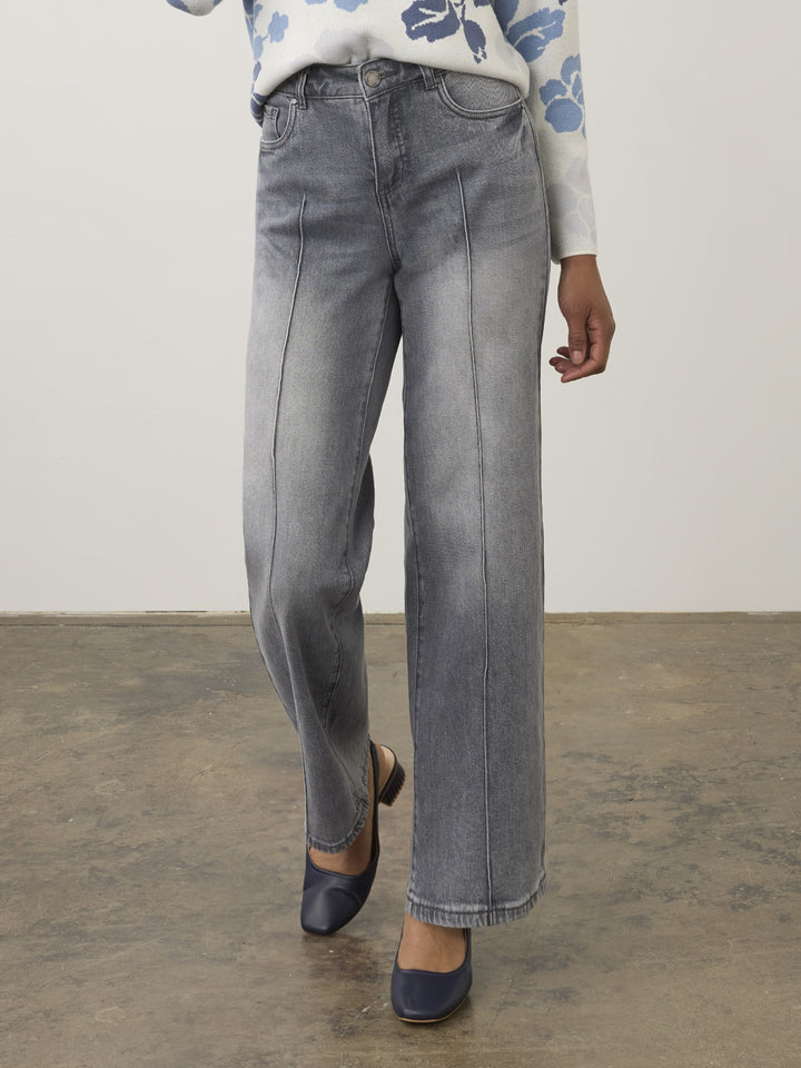 Olivia Blue Grey Pintuck Wide Leg Jean