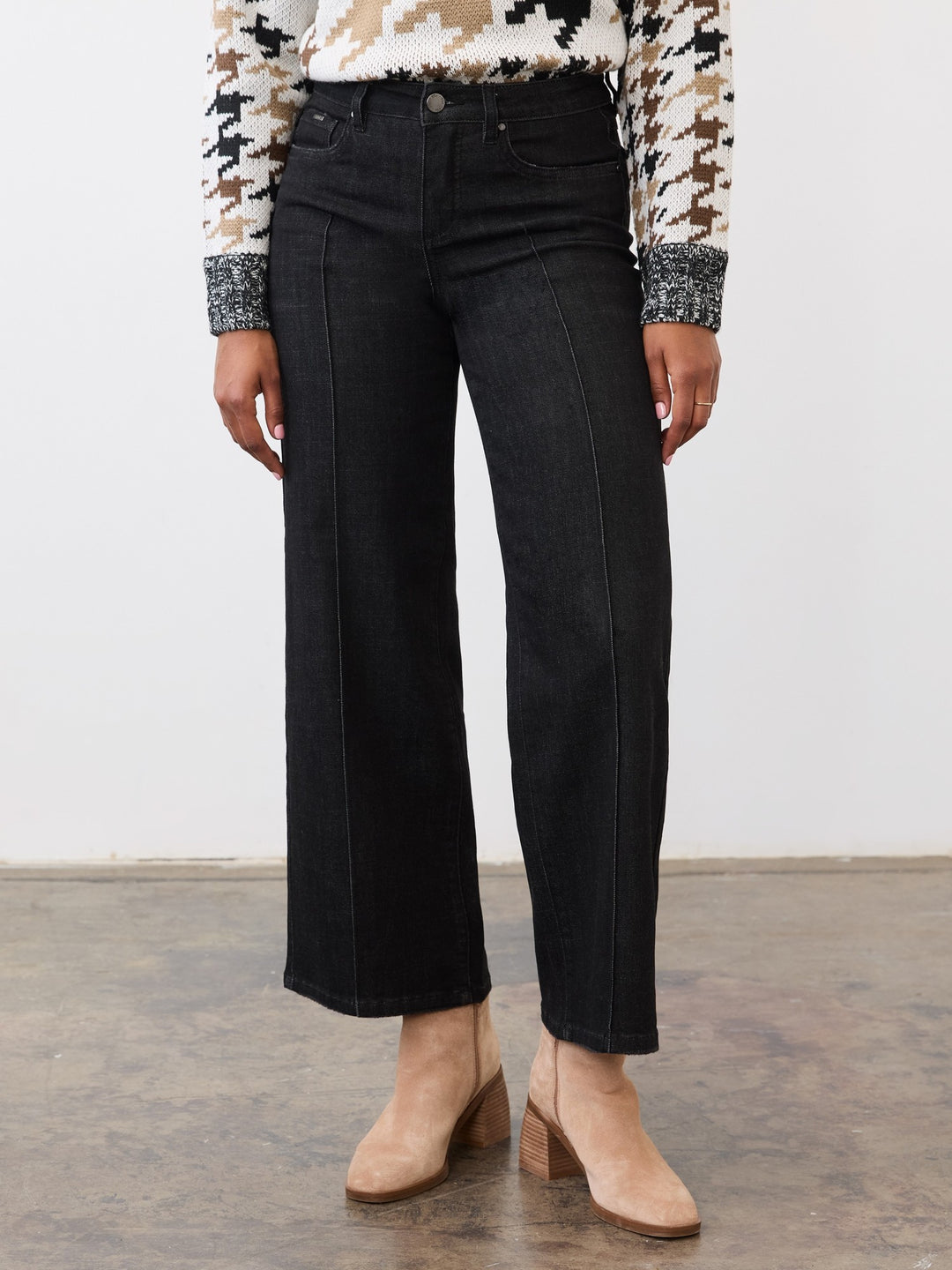 Olivia Deep Black Pintuck Wide Leg Jean