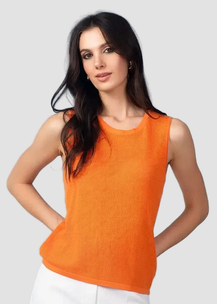 Orange Mesh Knit Sleeveless Top