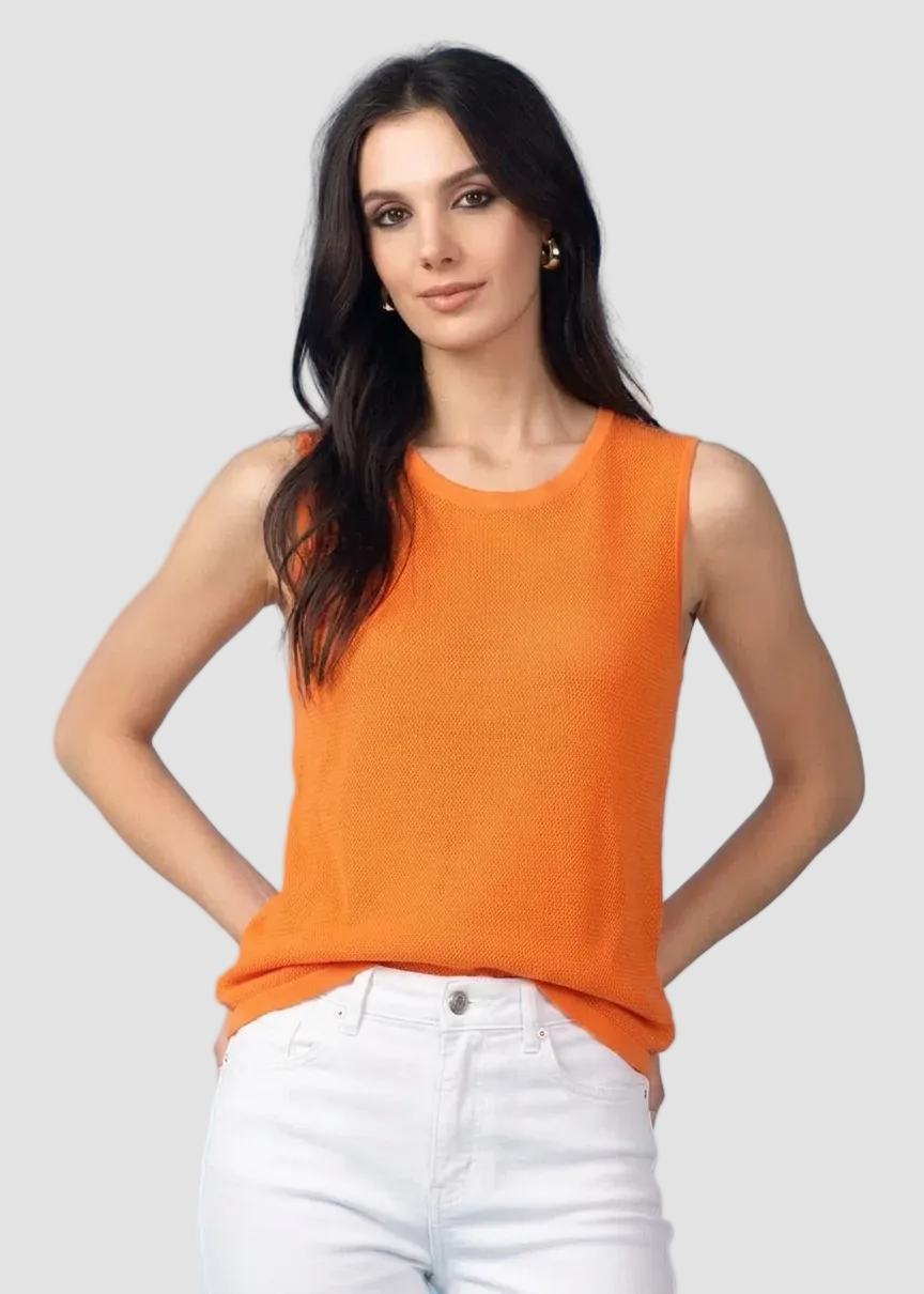 Orange Mesh Knit Sleeveless Top