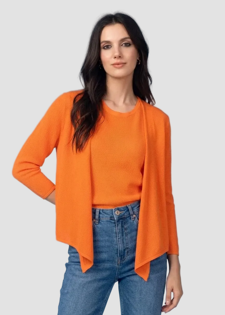 Orange Mesh Knit Waterfall Short Cardigan