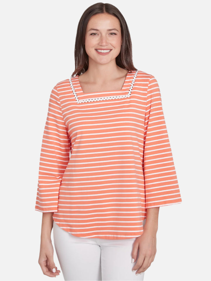 Orange Zig Zag Striped Detail Top