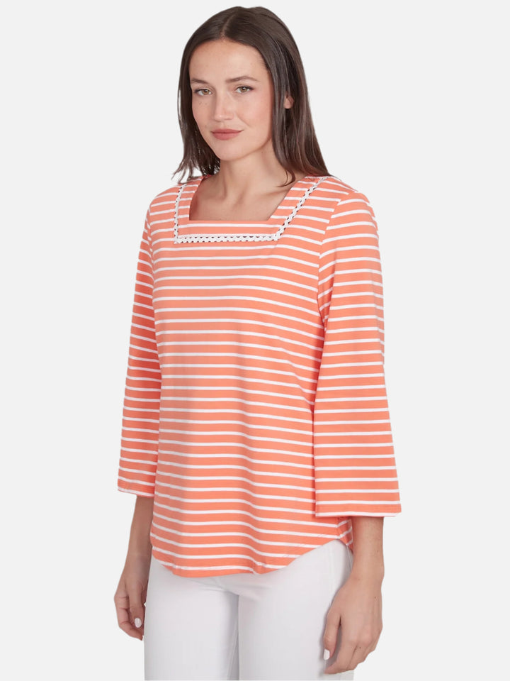 Orange Zig Zag Striped Detail Top