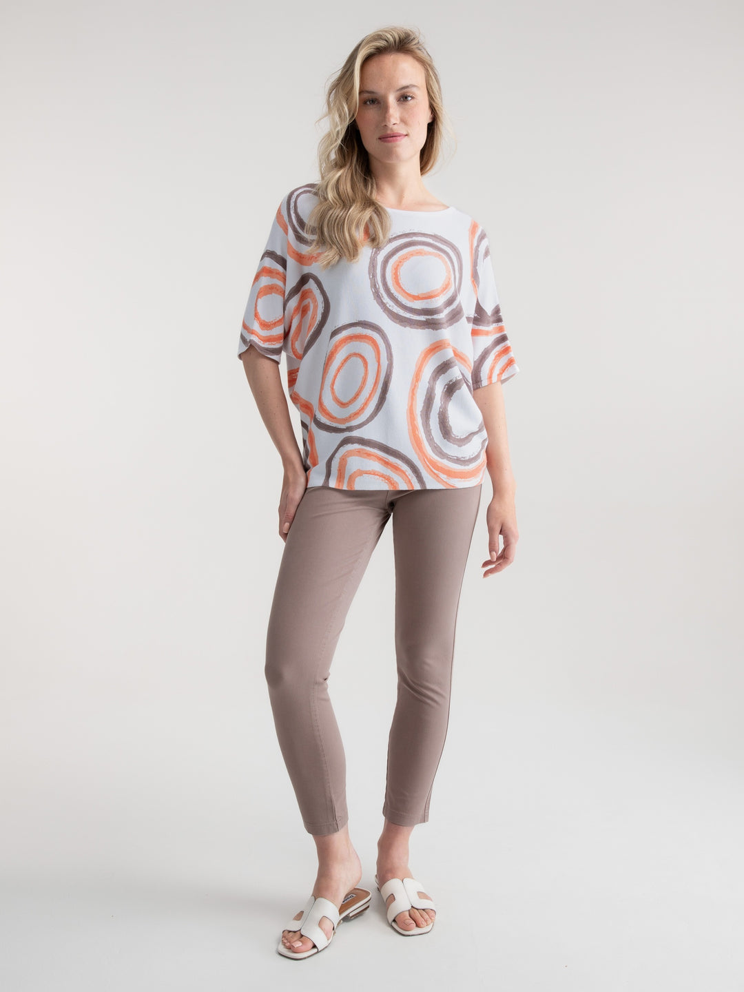 Orange and Taupe Circular Print Top