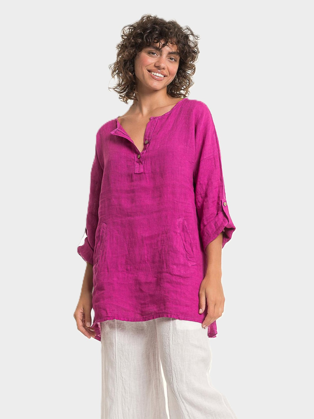 Orchidea Notch Neck Linen Tunic