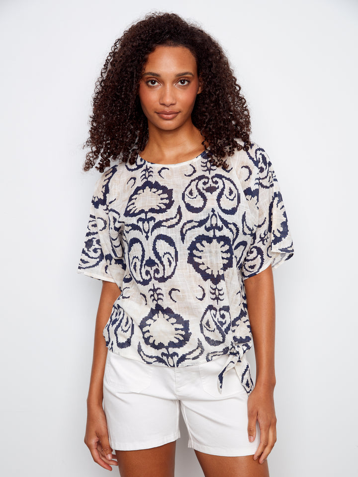 Ornament Print Cotton Gauze Blouse