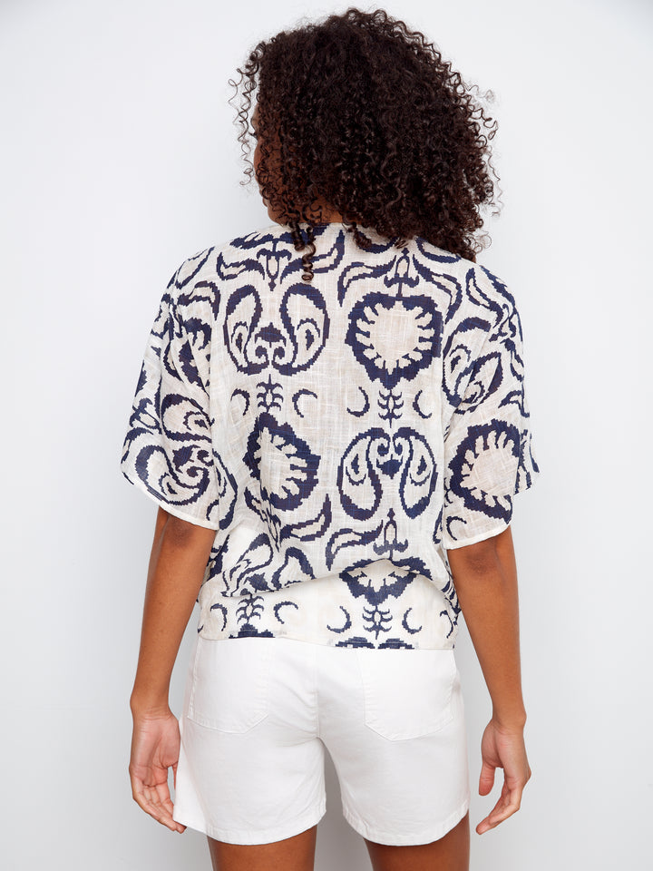 Ornament Print Cotton Gauze Blouse