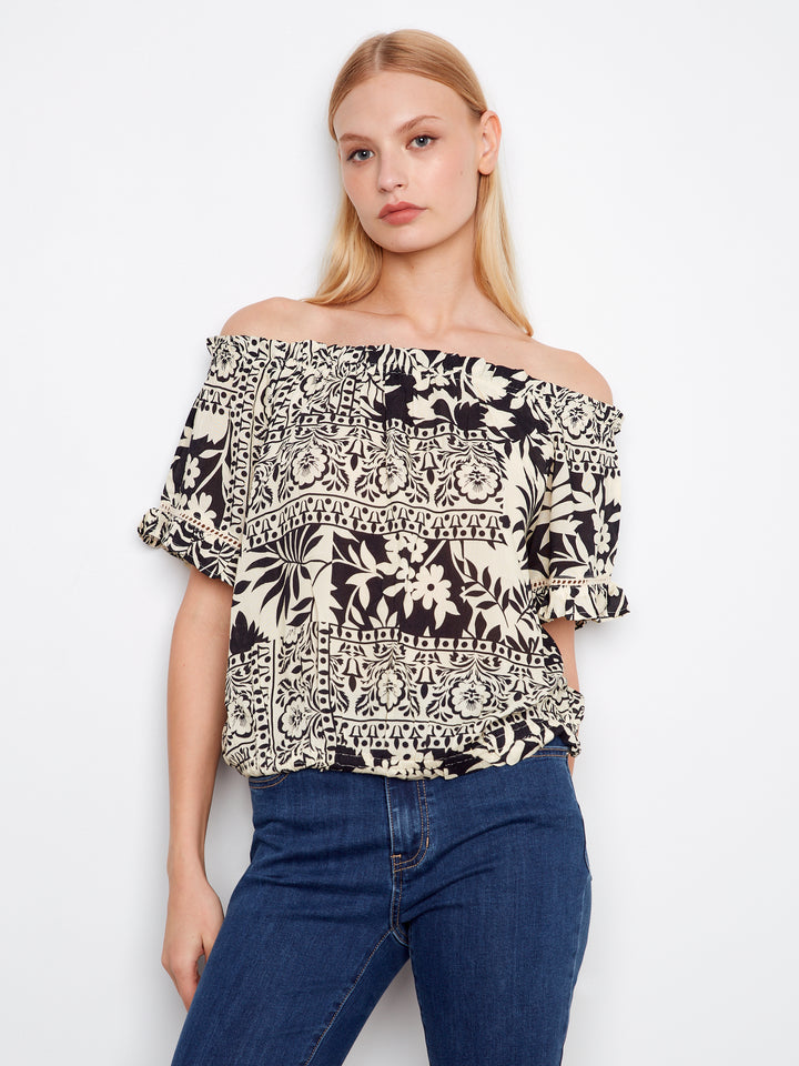 Ornato Print Off Shoulder Blouse