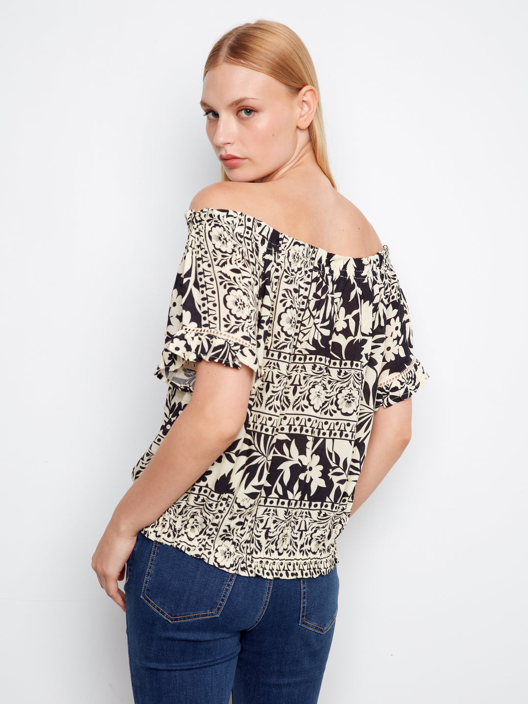 Ornato Print Off Shoulder Blouse