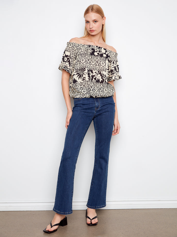 Ornato Print Off Shoulder Blouse