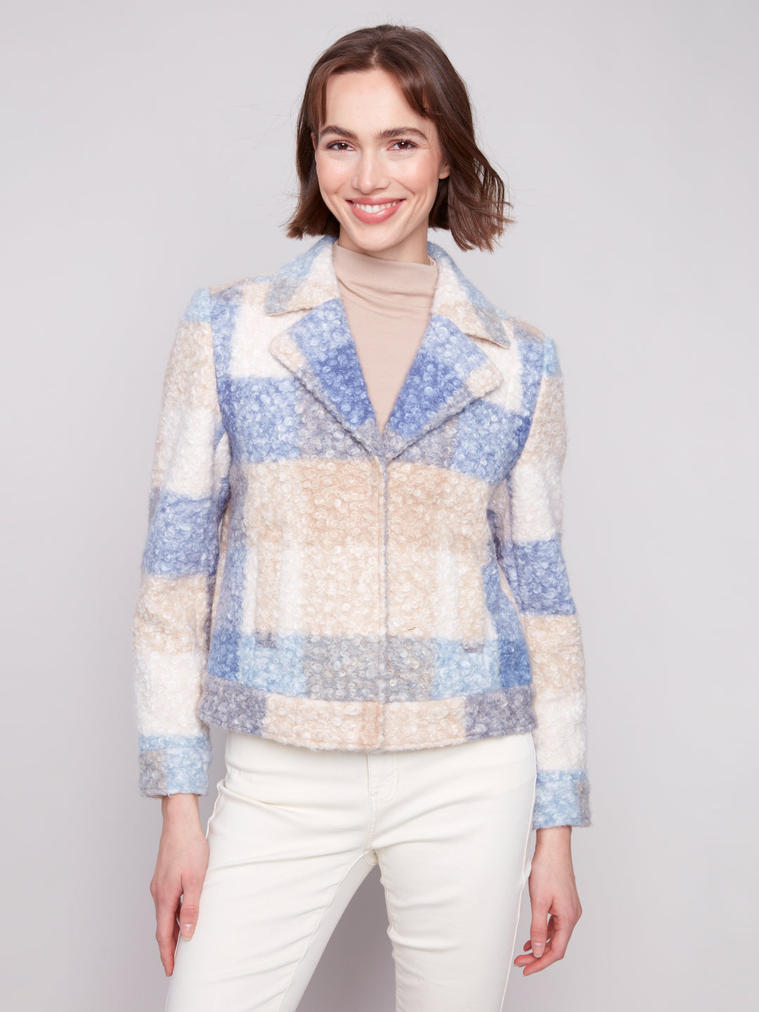 Oxford Plaid Boucle Knit Short Jacket