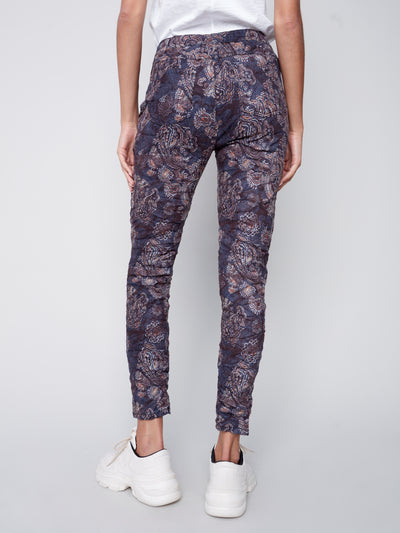 Paisley Print Stretch Suede Crinkle Jogger Pant