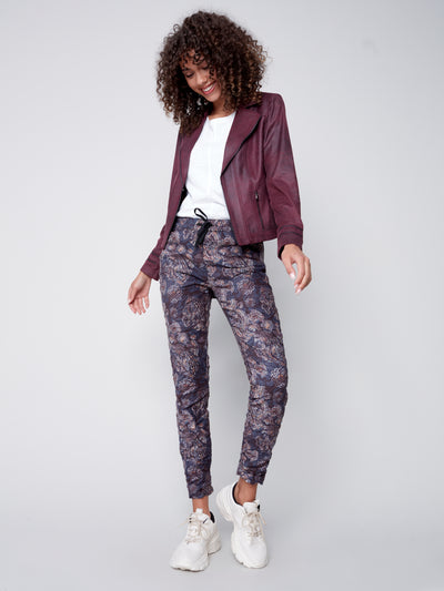 Paisley Print Stretch Suede Crinkle Jogger Pant