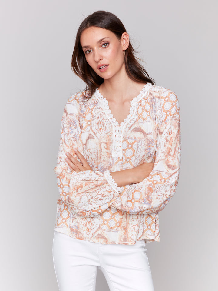 Papaya Print Raglan Sleeve Blouse