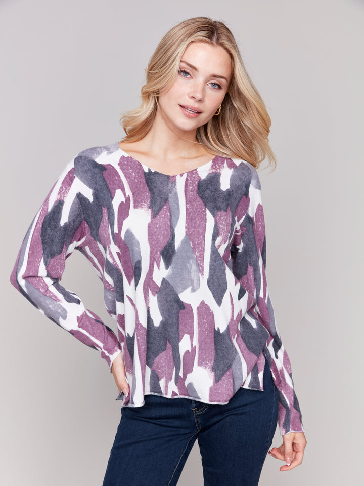 Pastel Printed Plushy V-Neck Sweater