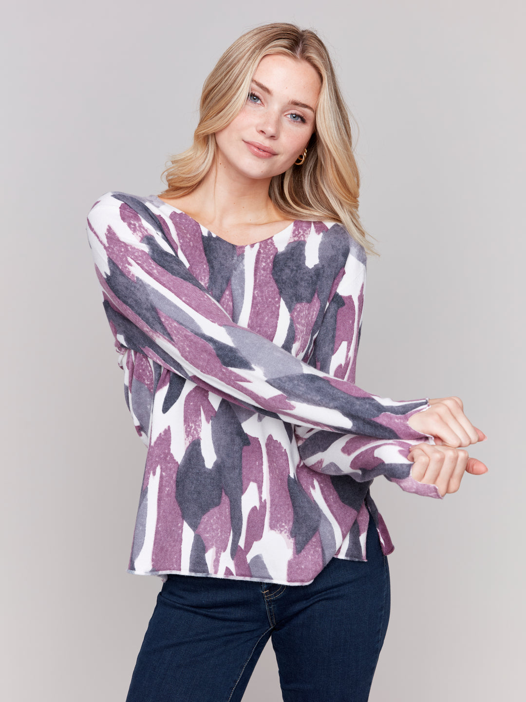 Pastel Printed Plushy V-Neck Sweater