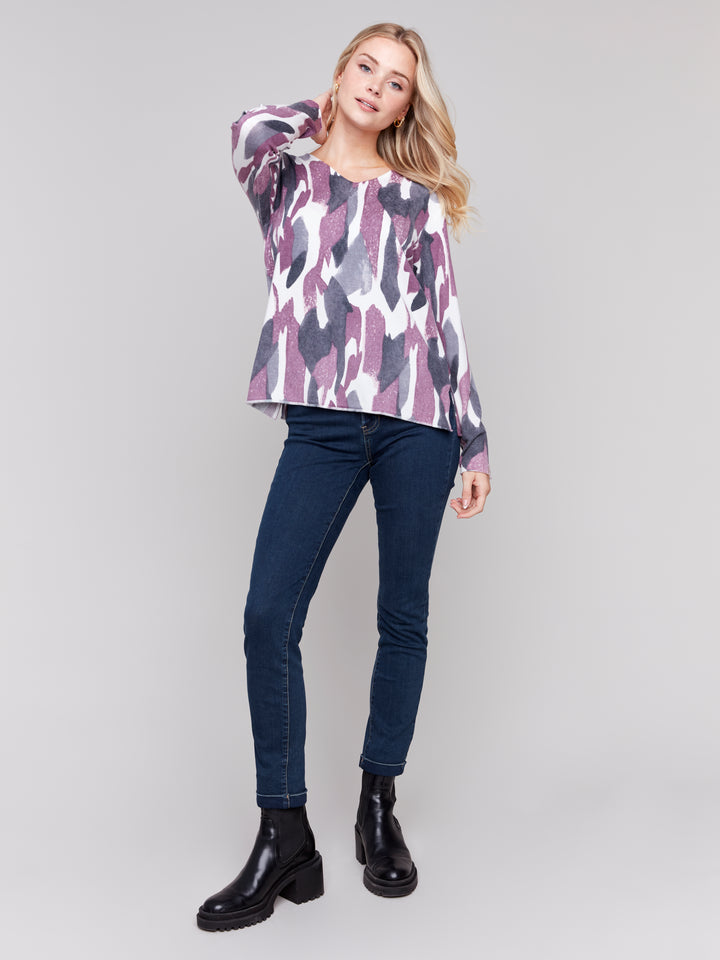 Pastel Printed Plushy V-Neck Sweater