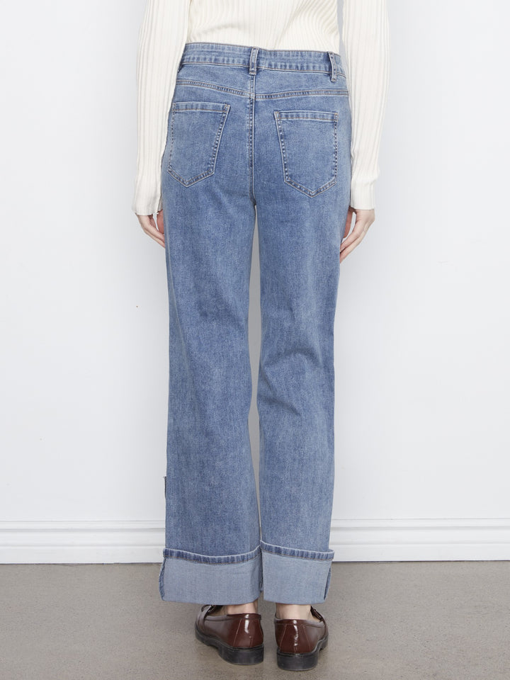 Patches and Studs Cuffed Straight Leg Jean