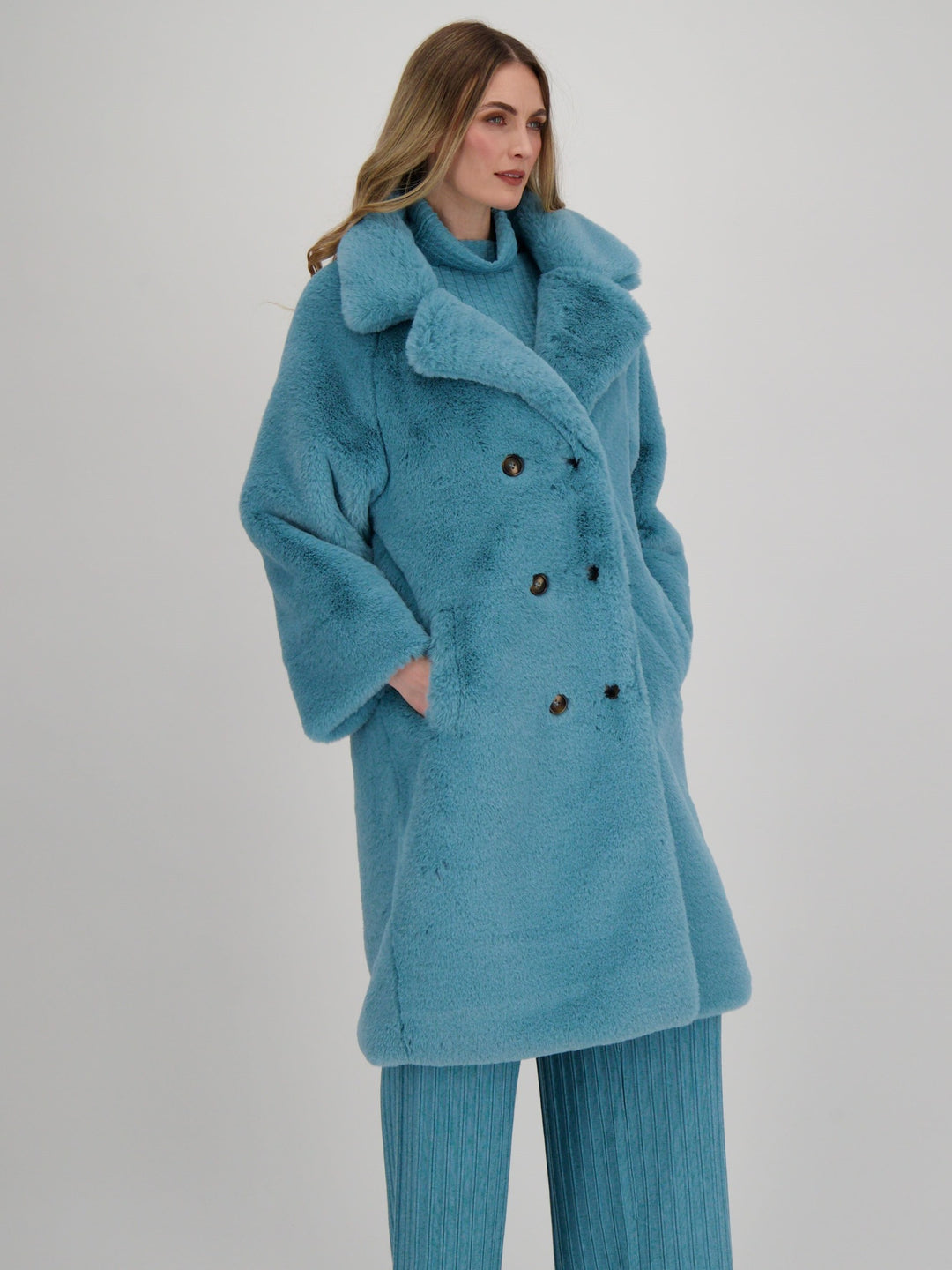 Peacock Double Breasted Faux Fur Coat