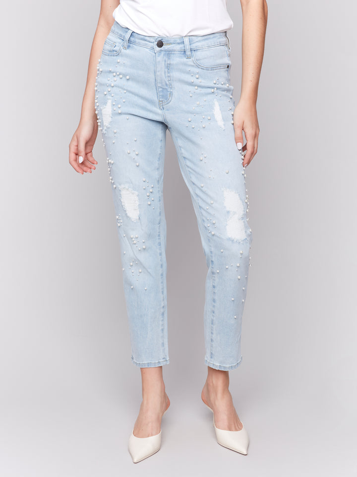 Pearl Embellished 5 Pocket Slim Jean