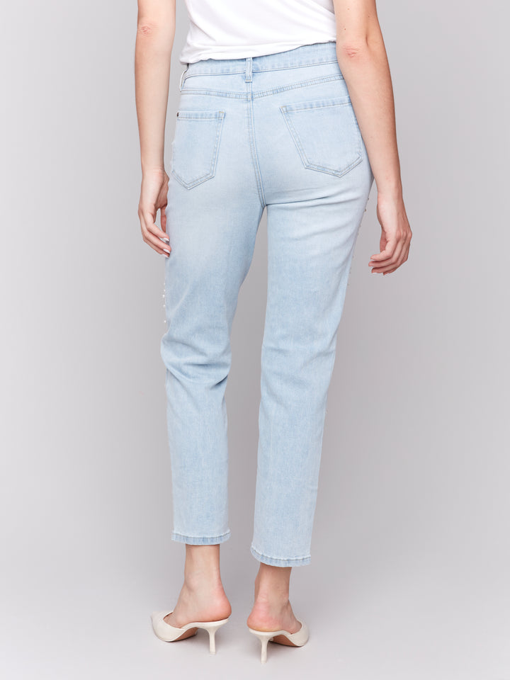 Pearl Embellished 5 Pocket Slim Jean