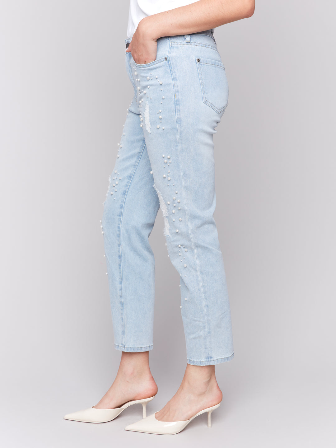 Pearl Embellished 5 Pocket Slim Jean