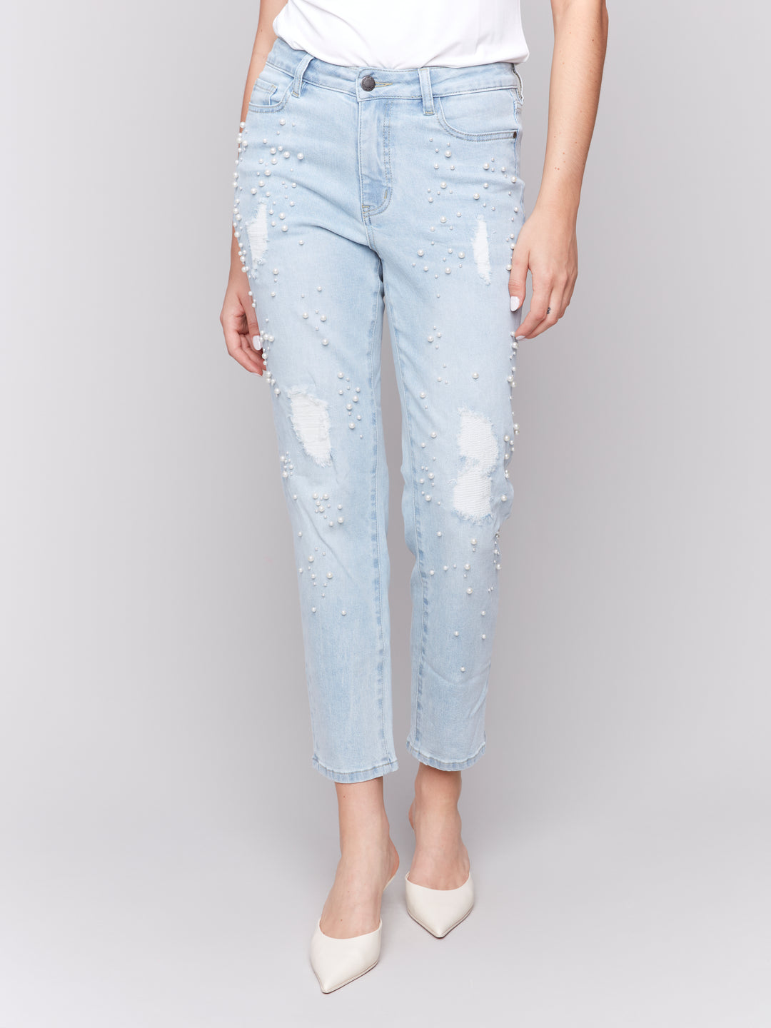 Pearl Embellished 5 Pocket Slim Jean