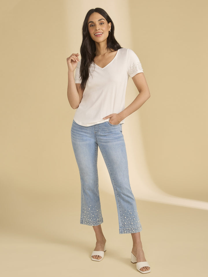 Pearl Trim Cropped Bootcut Jean