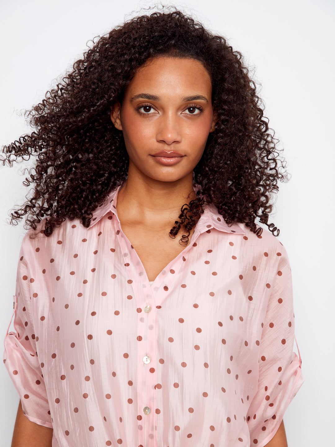 Peony Dot Print Tie Front Blouse