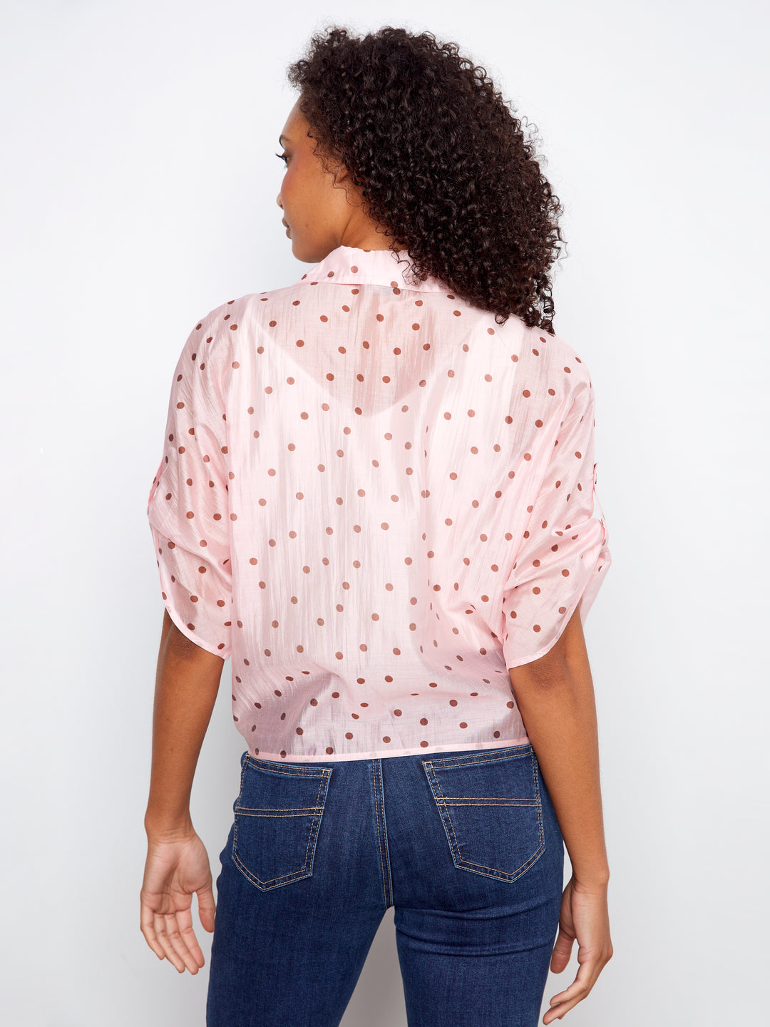 Peony Dot Print Tie Front Blouse